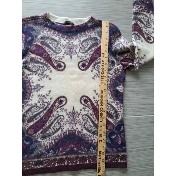Talbots Cashmere Paisley Sweater Soft Purple Navy White Women's Med Luxury - Picture 8 of 8